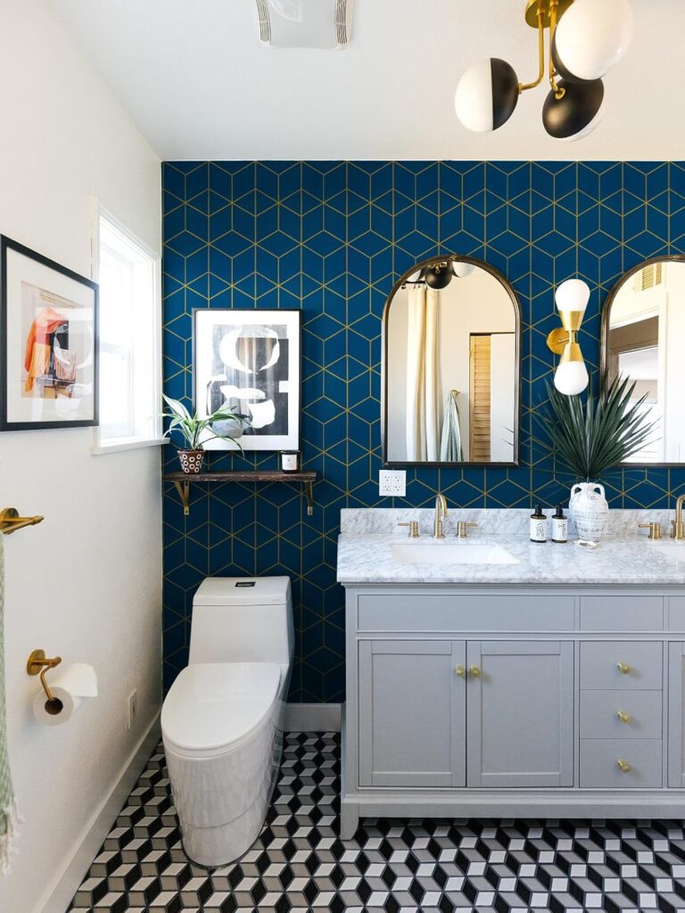 Blue and gold geometric wallpaper